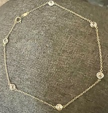 14K Yellow Gold  11 Cubic Zirconia Chain Ankl...
