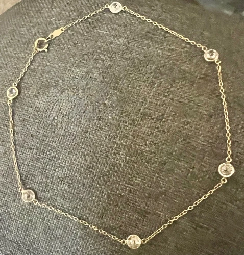 14K Yellow Gold  11" Cubic Zirconia Chain Anklet Ankle Bracelet