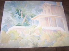 Original Watercolor By Peg Humphreys, Mansion Front 16 x 20.25"