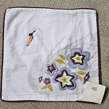 Pottery Barn Kids Swan Pillow Cover Sham Embroidered Beaded Velvet Back 16" NEW