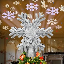 Christmas Tree Topper Star Projector Snowflake 3D Rotating Glitter LED Decor US