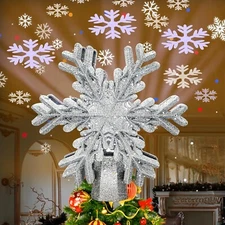 Christmas Tree Topper Star Projector Snowflake 3D Rotating Glitter LED Decor US