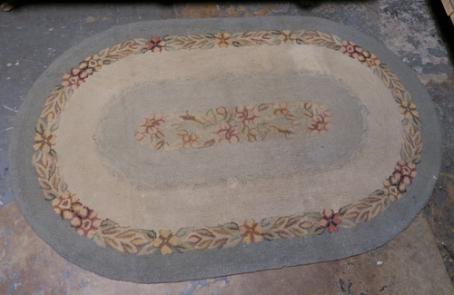 Vintage Japan ? 60s Hand Hooked Shabby Cottage Rug Oval Floral Roses 3 ...