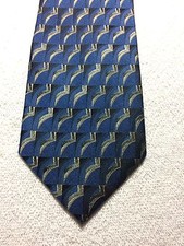 FERUCCI MENS TIE 3.75 X 60 BLUE WITH BLACK AND GOLD, NEW WITH TAGS