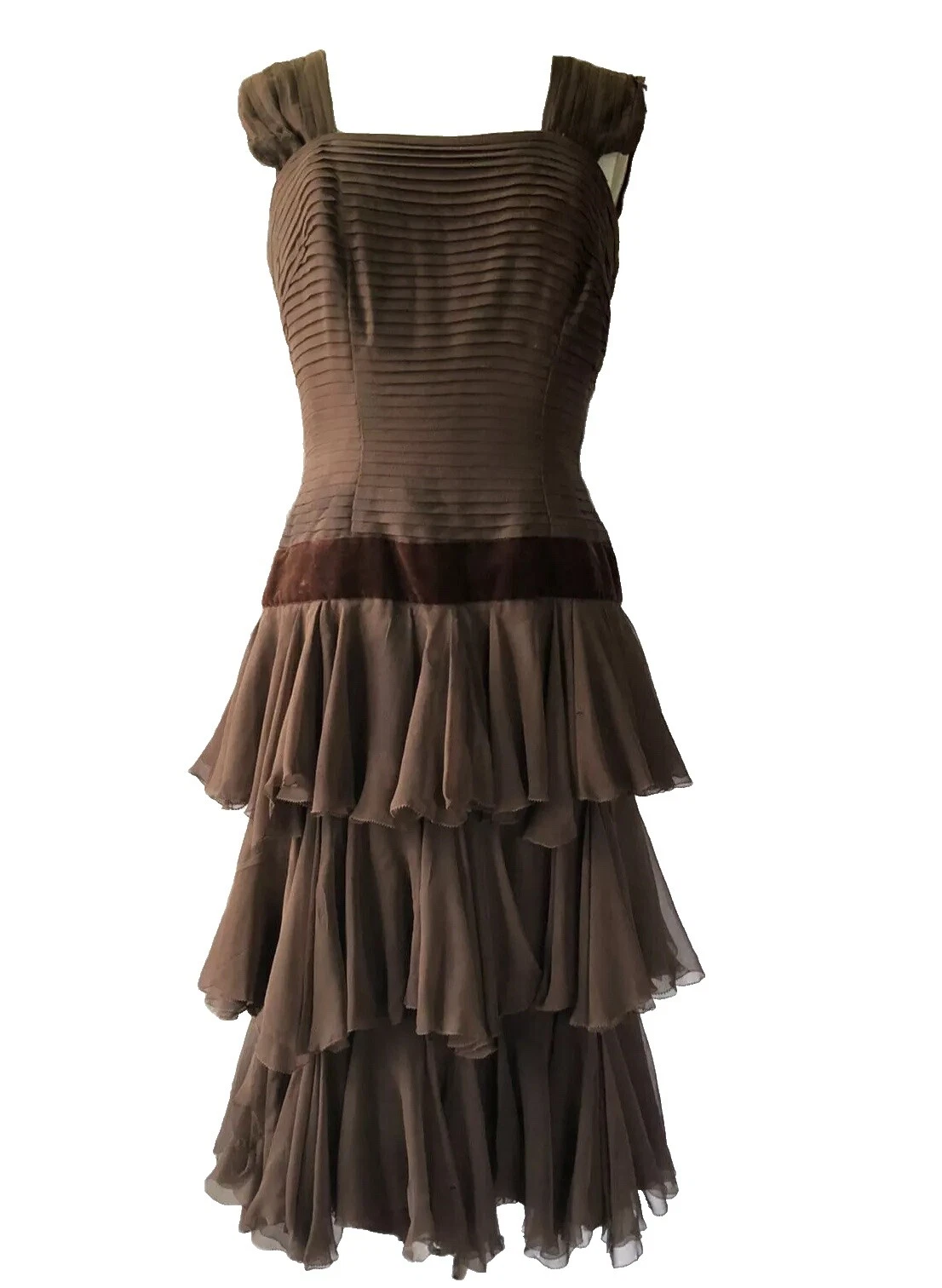 Коричневые винтажные платья из 100% шелка для женщин