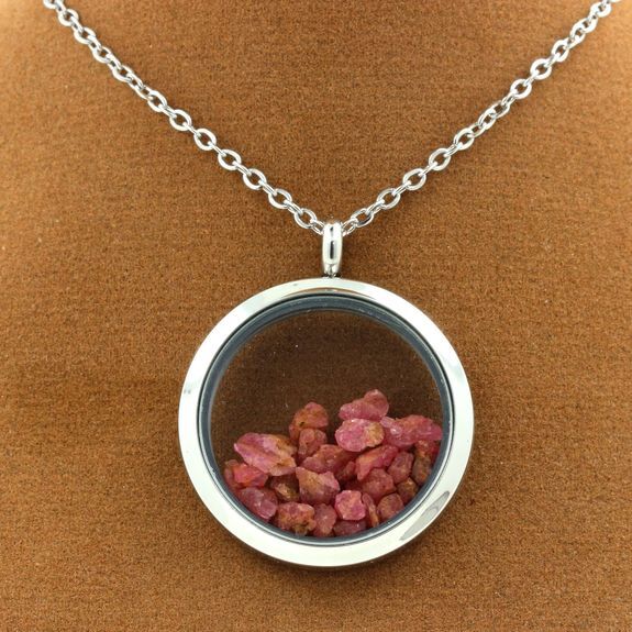 Collier spinelle brut pendentif médaillon argent 20 mm tendance