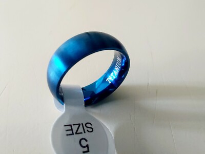 Size 5 Blue Titanium Unisex Band Ring. New. Opened only for photographing. Makes