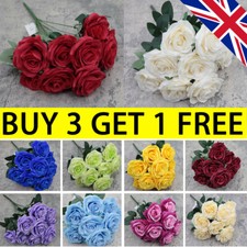 10-Head Silk Rose Artificial Flower Bouquet Wedding Garden Home Party Decor UK
