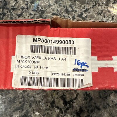 HILTI STAINLESS STEEL HAS-U A4 M10 X 100MM Anchor Rod #2223837 NUTS WASHER 3/8 