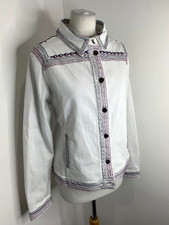 Bnwt Elena Miro Embroidered Denim Jacket 14 New White Stretch Summer Classic