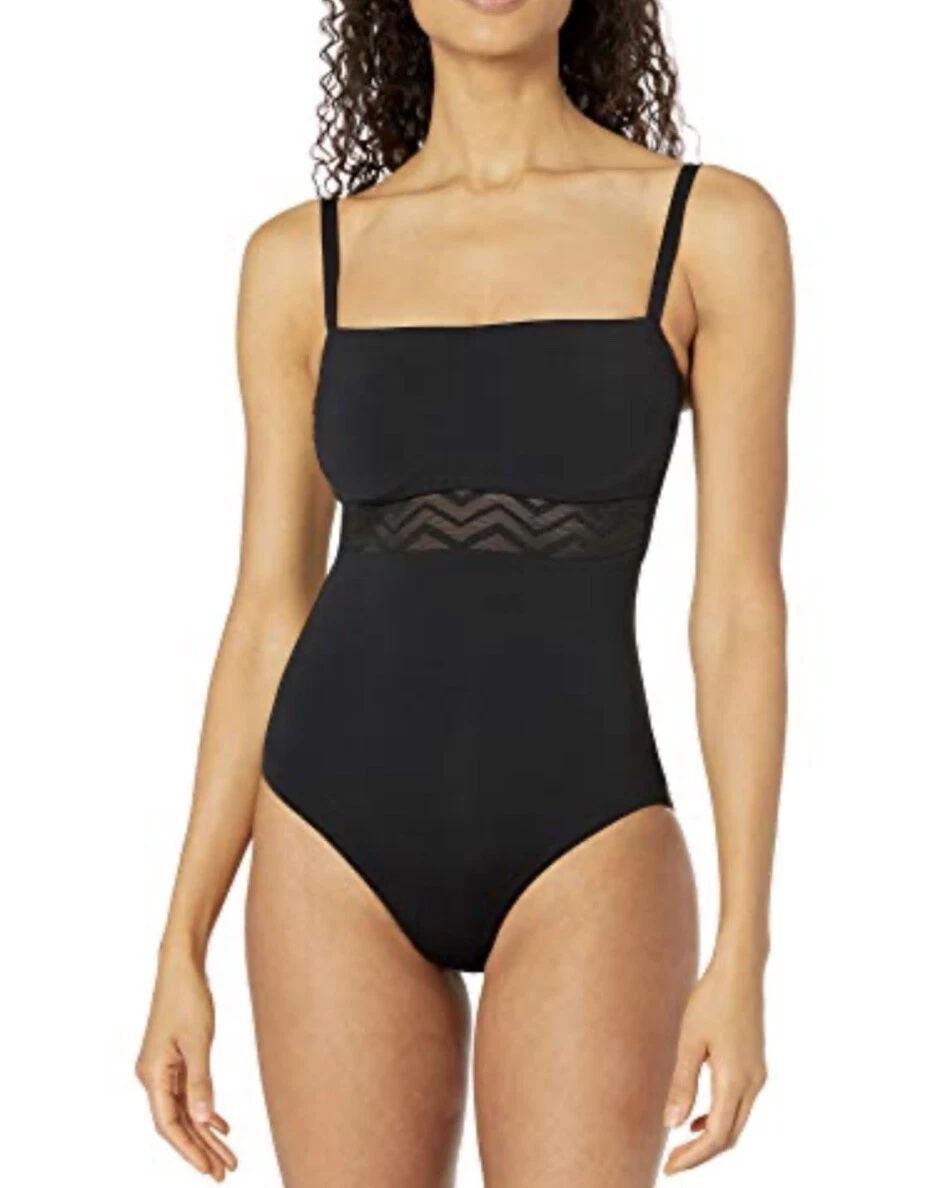 SEAFOLLY ACTIVE ONE PIECE SWIMSUIT ZIG ZAG INSET BLACK DD CUP SIZE 6 US