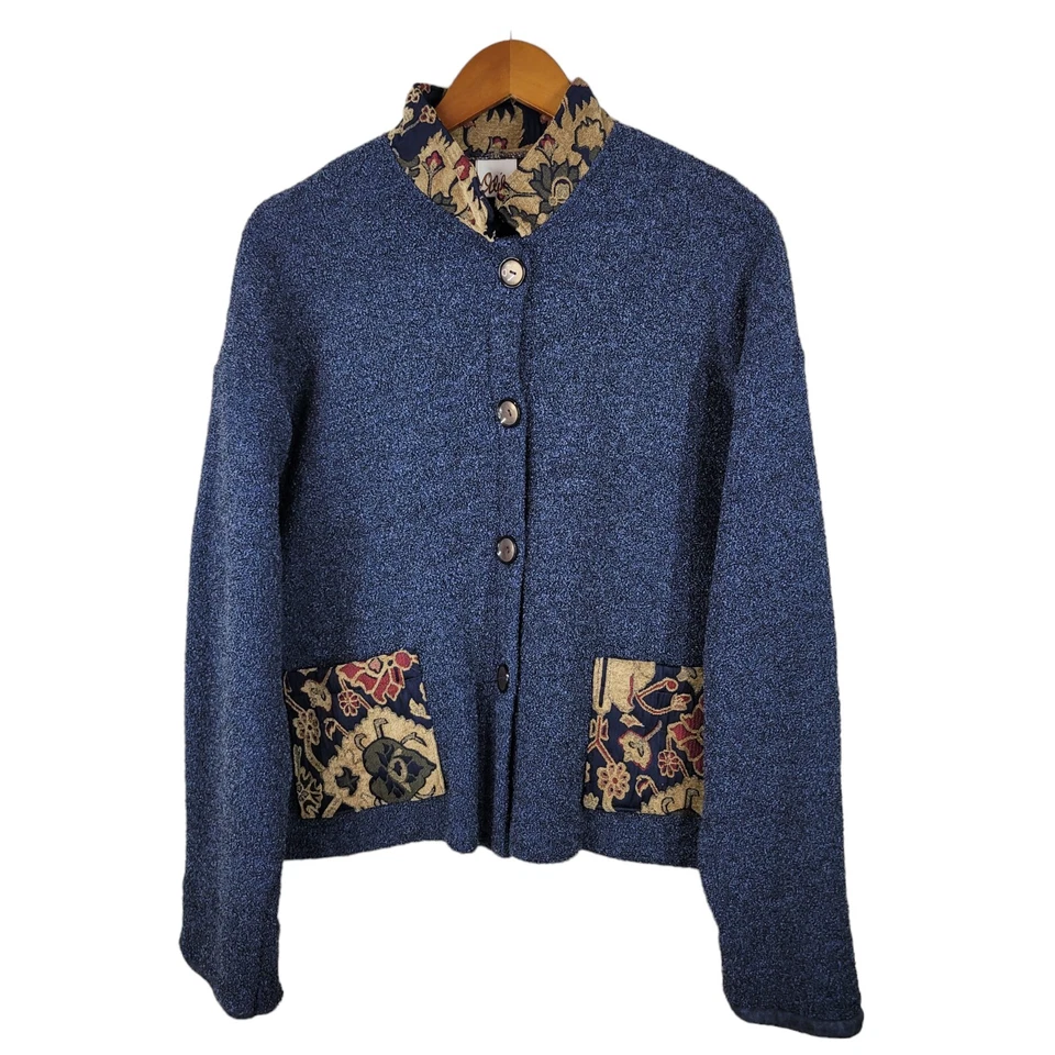 Cárdigan suéter chaqueta vintage Odile talla mediana arte para usar bolsillos jaspeados Foto 2 de 4