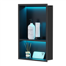 Matte Black Stainless Steel Shower Niche with RGB LED Light - 12"x18