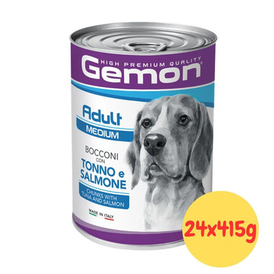 24x415g Monge Gemon Hunde Nass Mittel Adult Bocconi Thunfisch Und Salmone Sped