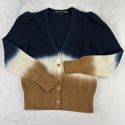 Veronica Beard Parula Dip-Dye Cropped Sweater Small Ombre Oatmeal Cardigan $358