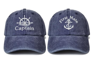 Captain and First Mate Caps, Navy & Navy Baseball Caps for Boat Skipper Sailo...