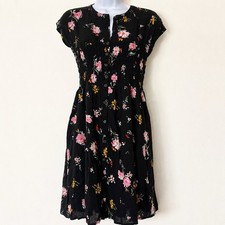 Free People Black Floral Button Front Mini Dress Women’s Size Large