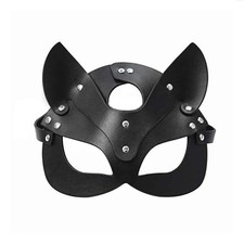 Fetishs Head Mask Whip Binding Restraints PU Leather Cat Halloween Mask
