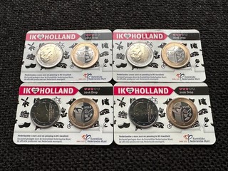 NEDERLAND 4x 2 EURO 2016 'IK HOU VAN HOLLAND DROP' IM COINCARD.