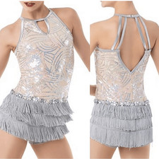 Weissman dance costume BIG GIRLS DONT CRY 10451 Silver flapper fringe LC child