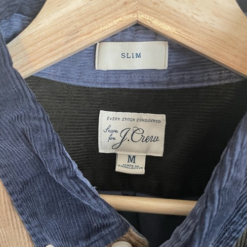 J Crew Shirt Mens Medium Slim Corduroy Colorblock Long Sleeve Blue Tan - Picture 3 of 6