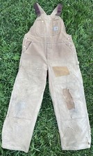 Vintage Carhartt R01 Brown Bib Overalls Double Knee Unlined Patches 38x30