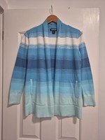 LANDS END COTTON EDGE TO EDGE CARDIGAN IN BLUE & WHITE OMBRE STRIPE S