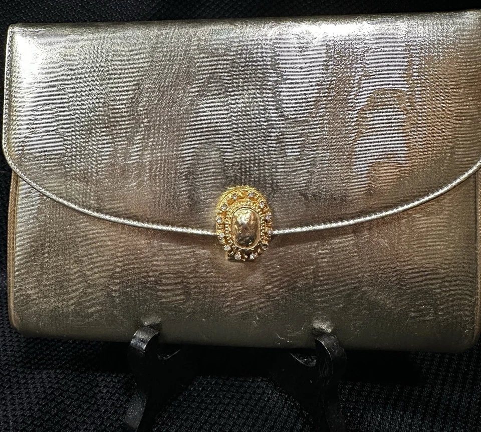 Vtg  Morle Metallic Gold Clutch With Original Mirror Saks Fifth Avenue MCM - Image 4 of 4