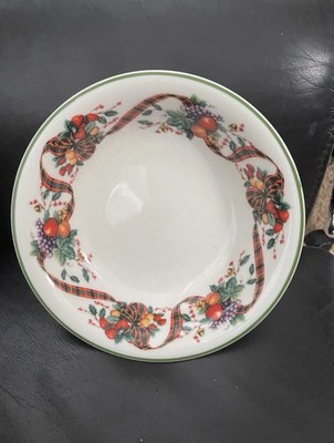 William James Fine Stoneware Large Serving Bowl Christmas Ribbon 10 3/4 