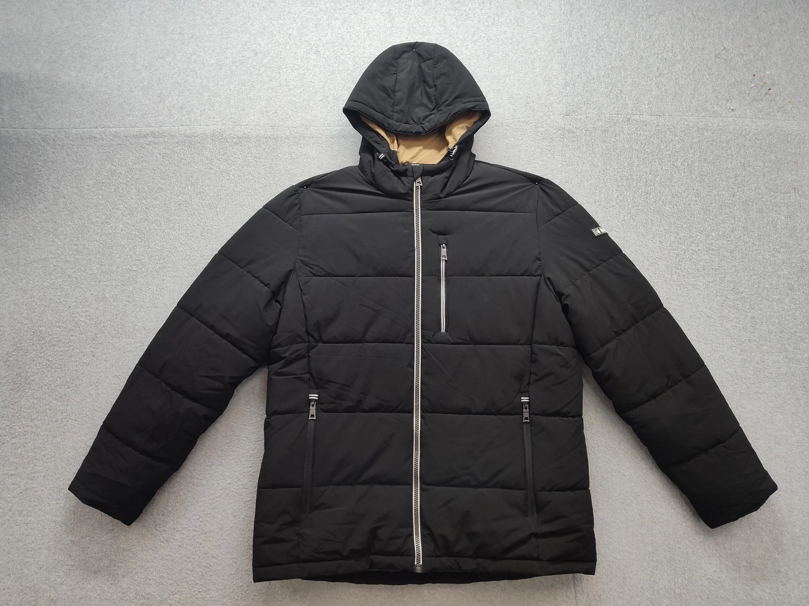 Nautica Jacket Mens Medium Black Hooded Puffer Winter Water Wind Resistant