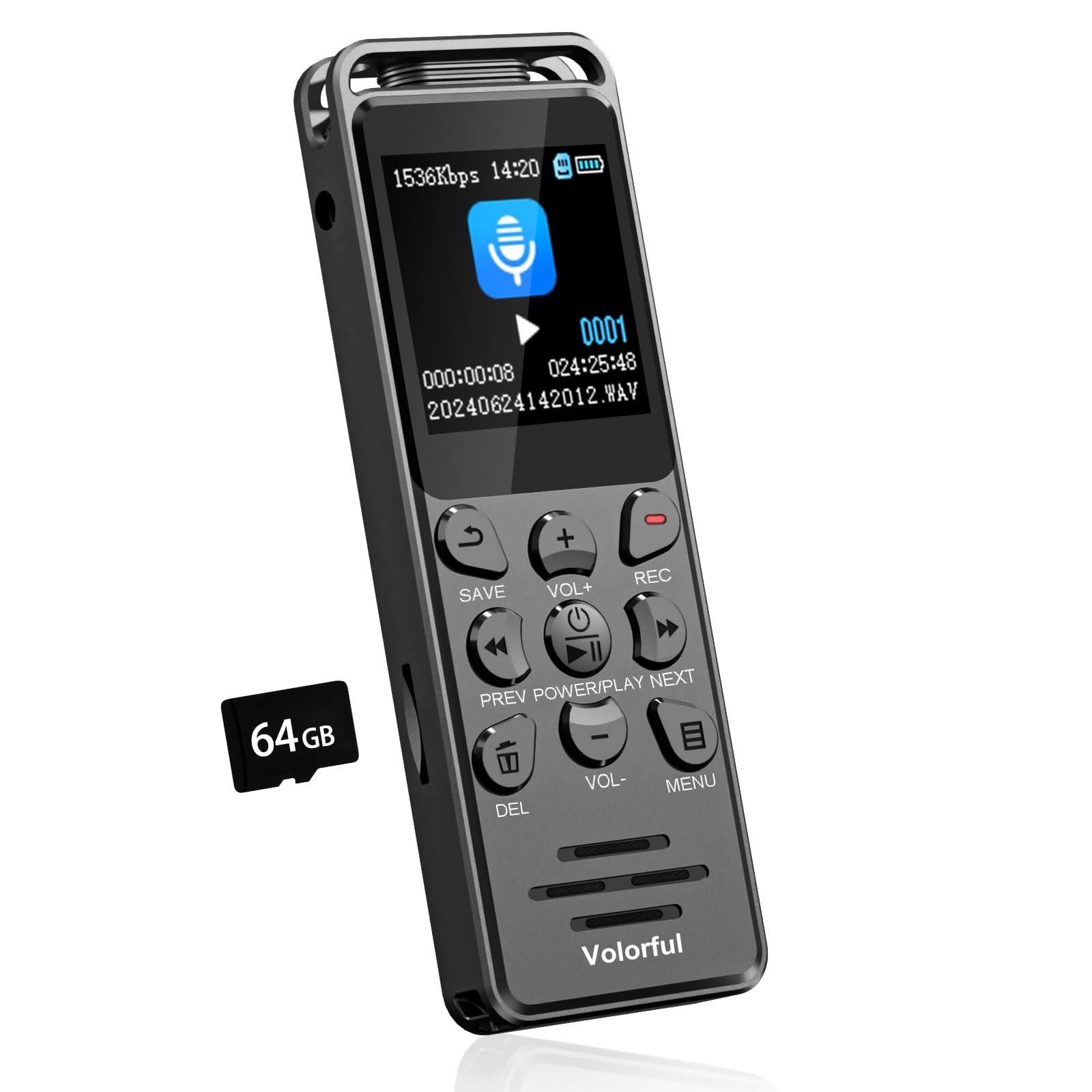 Dictaphone 80Go à écran couleur pour capturer les interviews et les mémos dictés