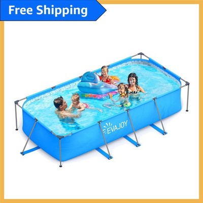 14ft x 7ft Rectangular Above-Ground Pool with Metal Frame, Easy Assembly & Pump