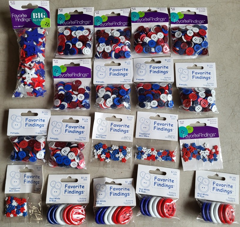 19 New Favorite Findings Patriotic Color Sewing Button Packs