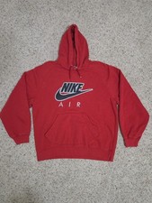 Vtg Y2K Nike Air Red Pullover Hoodie Large Kangaroo Pocket Drawstring Hood