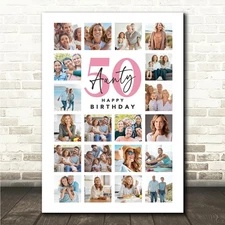 Photo Collage 50th Birthday Gift For Aunty 20-Photo Portrait Print Or Canvas