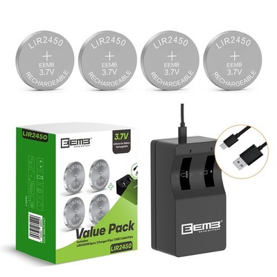 EEMB LIR2450 Rechargeable Battery 2450 Li-ion Battery Charger with 3.7V 120mA...