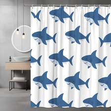 Blue Shark Print Shower Curtain Ocean Animal Pattern