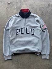 Vintage Size Small Polo Ralph Lauren Spellout Grey Quarter Zip Fleece