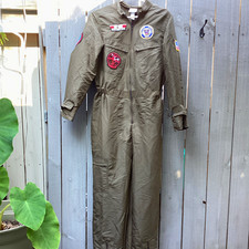 American Navy Green Nylon Twill Military Flight Suit Coveralls Size L Costume
