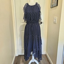 NWT Vince Camuto Polka Dot Chiffon Ruffle A-line Sleeveless High Neck Dress 10