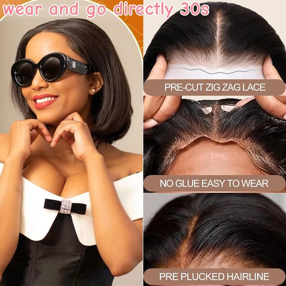 Wear and Go Glueless Wig Straight Bob Wig Human Hair  Pre Cut 4X4 Lace Front Wig - Image 2 of 4