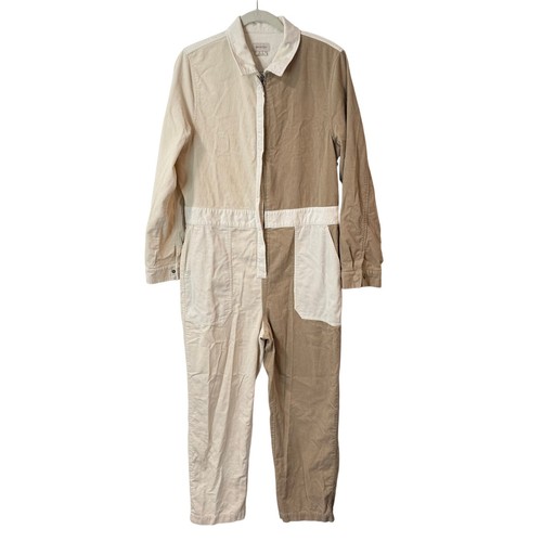 Brixton Women's Mersey Coverall Corduroy Jumpsuit Long Sleeve Cream Tan Large