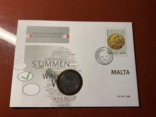 Malta 2 euro 2012 edizione platino lettera numismatica diritto di voto maggioritario edizione 500 pezzi
