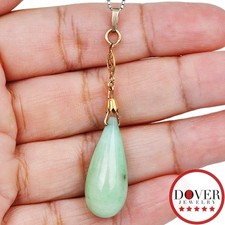 Estate Jade 14K Yellow Gold Teardrop Filigree Pendant 6.1 Grams NR
