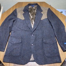 Pendleton Men's Tweed Western 100 Wool  Suede Blazer Size 46 Long USA