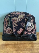 Vintage Retro Marlo Tapestry Sleek Travel Tote Bag pockets Black Floral Purse