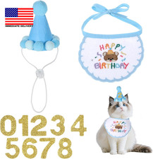 Cat Birthday Hat Outfit Party Decorations Set Bandana Scarf with Number, Party H