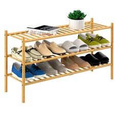 ROMGUAR CRAFT 3-Tier Bamboo Long Shoe Rack, Free Standing Wood Shoe Shelf Sto...
