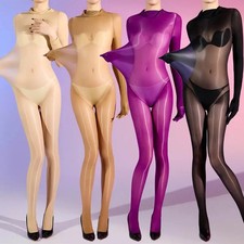 Oil Glossy Bodystocking Ultra Sheer Shiny Catsuit Bodysuit Pantyhose Jumpsuit