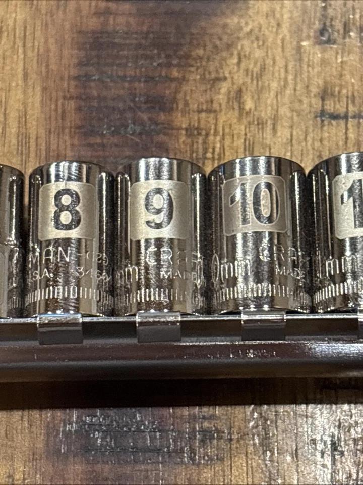 Craftsman 1/4” Laser Shallow Socket Set 4mm - 14mm 1/4” Drive 6pt 12pc USA NOS - Image 4 of 4